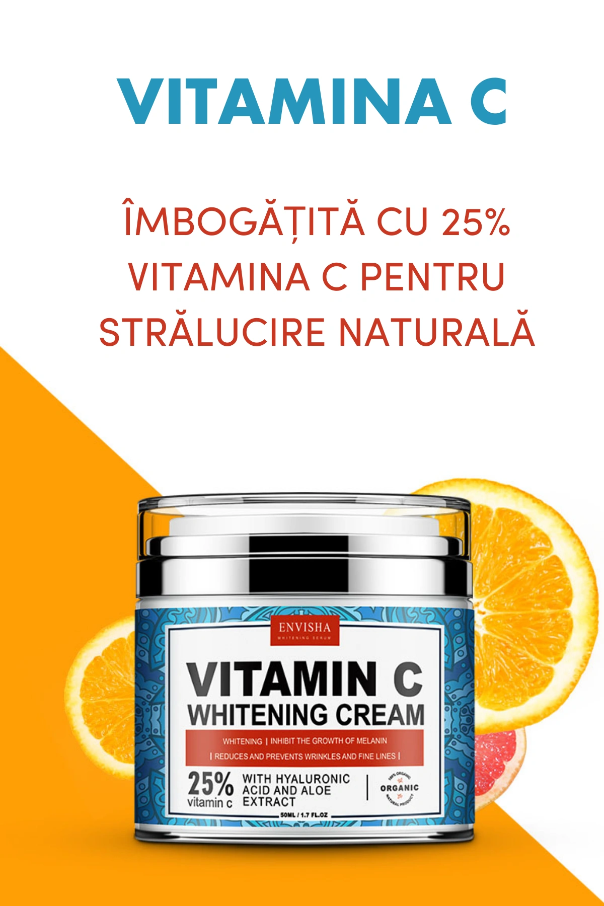 Crema de Albire a Pielii cu Vitamina C, Anti-Aging, Envisha by Verilaria, 50ml
